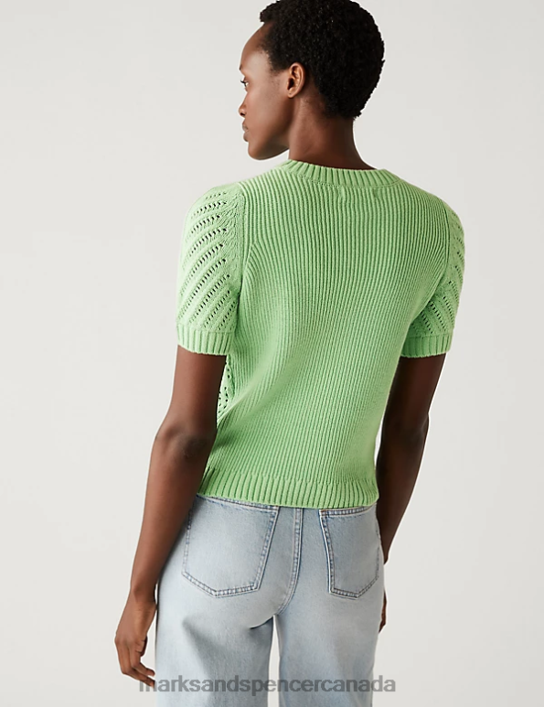 Women Fresh Mint Clothing Marks & Spencer Cotton Rich Textured Crew Neck Knitted Top 20VTD1718 - Marks and Spencer online