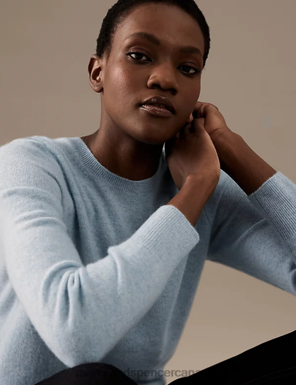 Marks and Spencer Canada - Women Grey Blue Clothing Marks & Spencer Pure Cashmere Crew Neck Jumper 20VTD3506