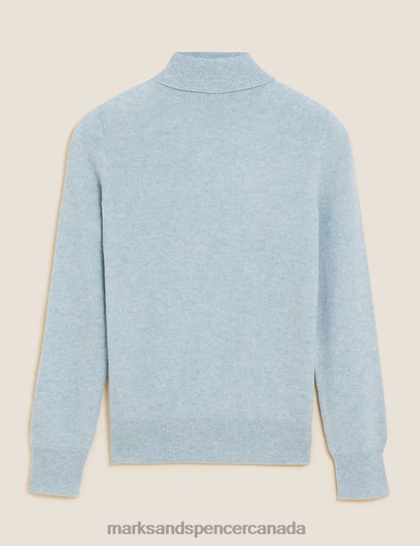 Women Grey Blue Clothing Marks & Spencer Pure Cashmere Roll Neck Jumper 20VTD3426 - Marks and Spencer online