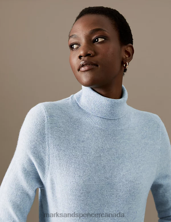 Women Grey Blue Clothing Marks & Spencer Pure Cashmere Roll Neck Jumper 20VTD3426 - Marks and Spencer online