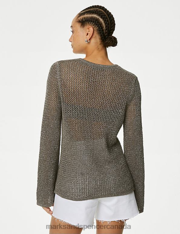 Women Grey Clothing Marks & Spencer Cotton Blend Sparkly Textured Jumper 20VTD678 - Marks and Spencer outlet