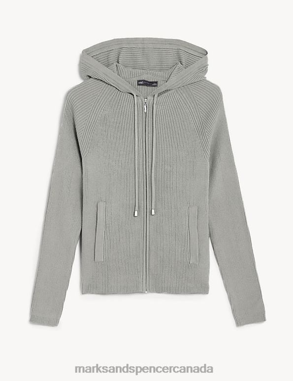 Marks and Spencer near me - Women Grey Marl Clothing Marks & Spencer Cotton Rich Ribbed Hoodie 20VTD2241