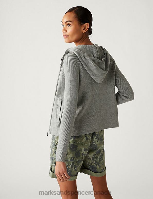 Marks and Spencer near me - Women Grey Marl Clothing Marks & Spencer Cotton Rich Ribbed Hoodie 20VTD2241