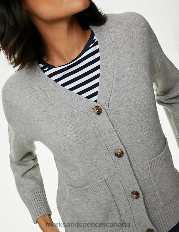 Marks and Spencer near me - Women Grey Marl Clothing Marks & Spencer Recycled Blend V-Neck Button Front Cardigan 20VTD456