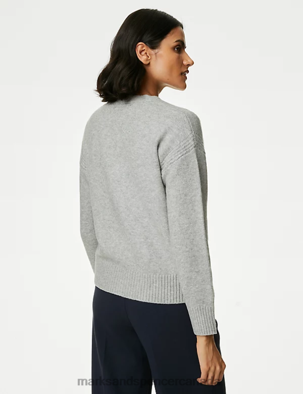 Marks and Spencer near me - Women Grey Marl Clothing Marks & Spencer Recycled Blend V-Neck Button Front Cardigan 20VTD456