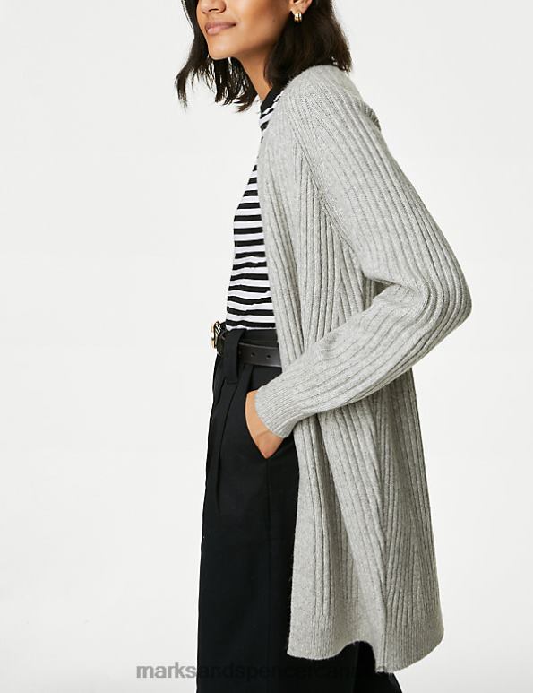 Marks and Spencer near me - Women Grey Marl Clothing Marks & Spencer Ribbed Edge To Edge Longline Cardigan 20VTD719