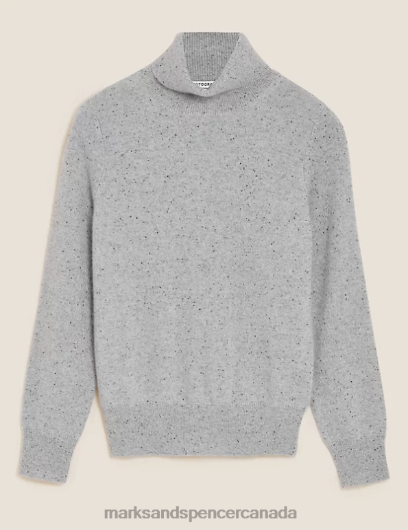 Women Grey Mix Clothing Marks & Spencer Pure Cashmere Roll Neck Jumper 20VTD3266 - Marks and Spencer outlet