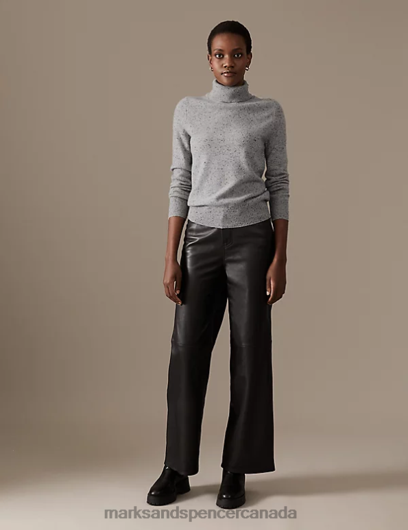 Women Grey Mix Clothing Marks & Spencer Pure Cashmere Roll Neck Jumper 20VTD3266 - Marks and Spencer outlet