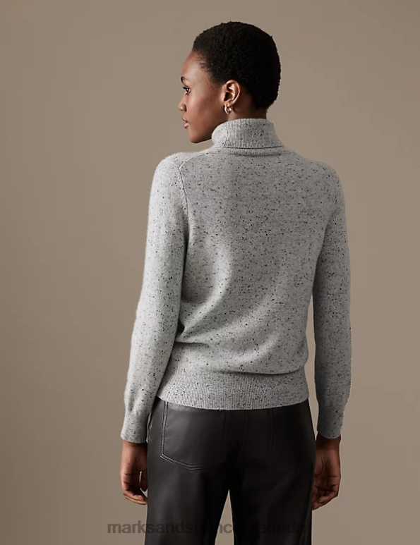 Women Grey Mix Clothing Marks & Spencer Pure Cashmere Roll Neck Jumper 20VTD3266 - Marks and Spencer outlet