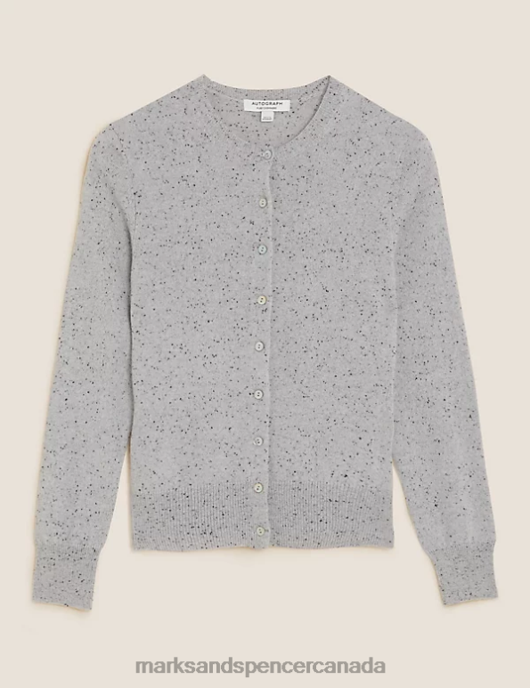 Marks and Spencer near me - Women Grey Mix Clothing Marks & Spencer Pure Cashmere Textured Crew Neck Cardigan 20VTD1567