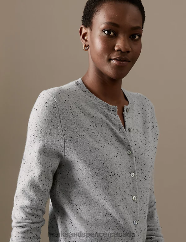 Marks and Spencer near me - Women Grey Mix Clothing Marks & Spencer Pure Cashmere Textured Crew Neck Cardigan 20VTD1567