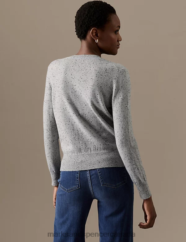 Marks and Spencer near me - Women Grey Mix Clothing Marks & Spencer Pure Cashmere Textured Crew Neck Cardigan 20VTD1567
