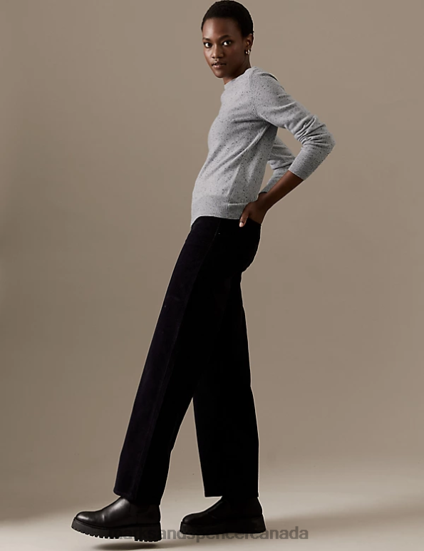 Women Grey Mix Clothing Marks & Spencer Pure Cashmere Textured Crew Neck Jumper 20VTD1664 - Marks and Spencer outlet