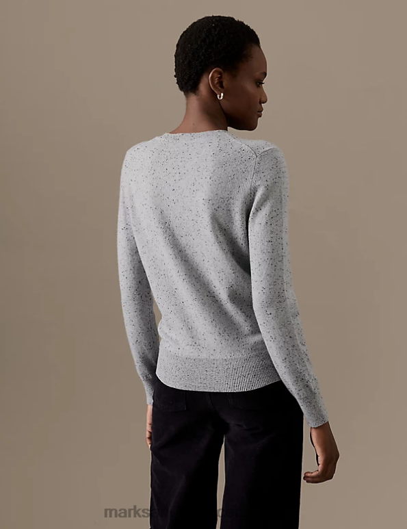 Women Grey Mix Clothing Marks & Spencer Pure Cashmere Textured Crew Neck Jumper 20VTD1664 - Marks and Spencer outlet