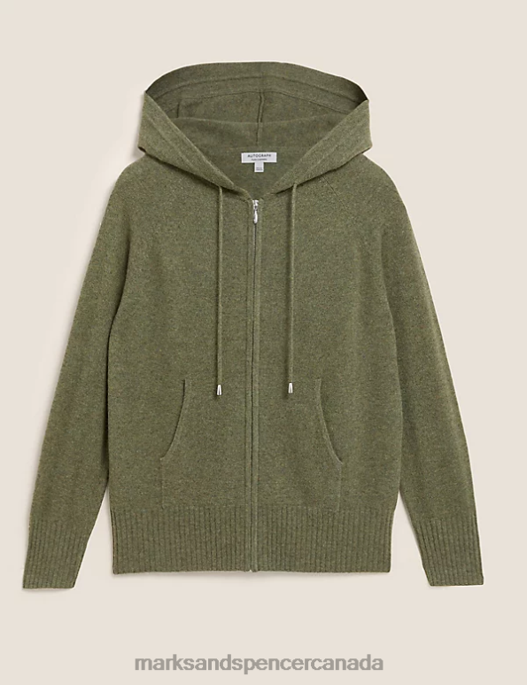 Women Hunter Green Clothing Marks & Spencer Pure Cashmere Knitted Relaxed Hoodie 20VTD3020 - Marks and Spencer Canada locations