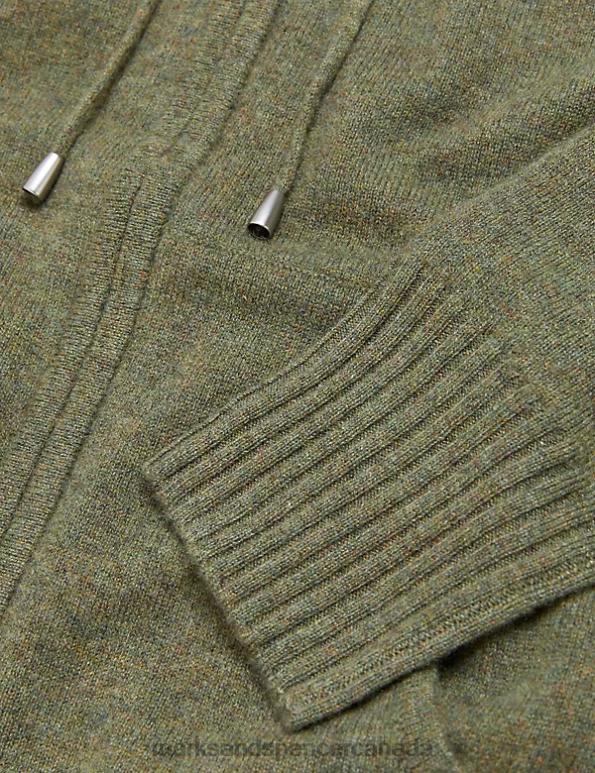 Women Hunter Green Clothing Marks & Spencer Pure Cashmere Knitted Relaxed Hoodie 20VTD3020 - Marks and Spencer Canada locations