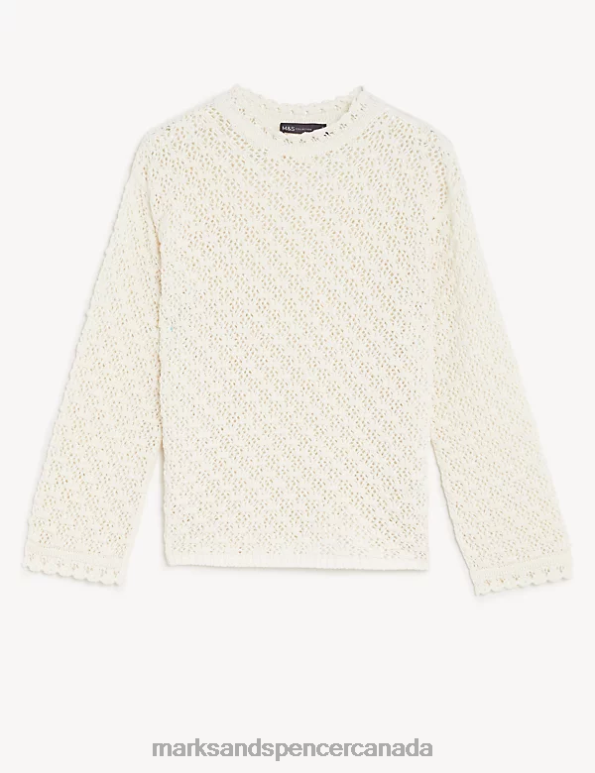 Women Ivory Clothing Marks & Spencer Cotton Blend Textured Crew Neck Jumper 20VTD589 - Marks and Spencer online