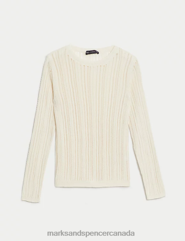 Women Ivory Clothing Marks & Spencer Cotton Blend Textured Crew Neck Jumper 20VTD790 - Marks and Spencer outlet