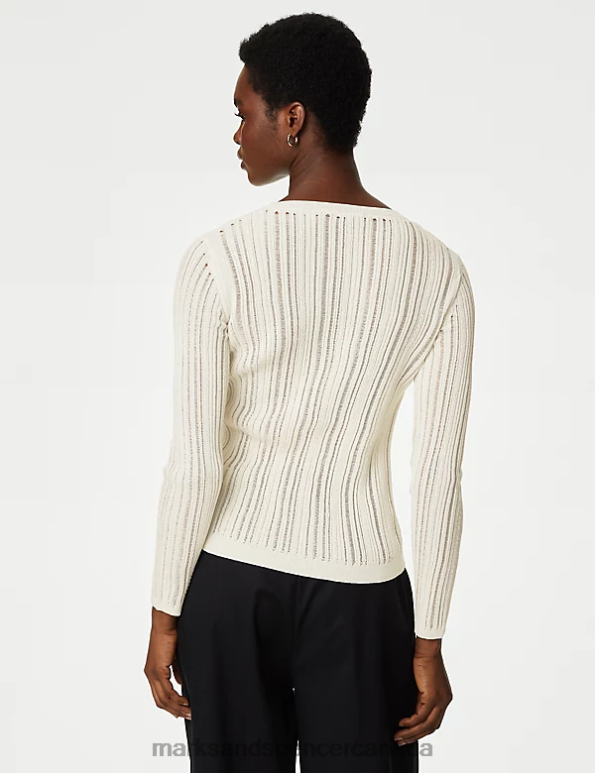 Women Ivory Clothing Marks & Spencer Cotton Blend Textured Crew Neck Jumper 20VTD790 - Marks and Spencer outlet
