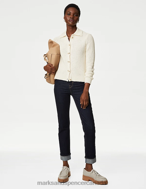 Women Ivory Clothing Marks & Spencer Cotton Rich Textured Collared Cardigan 20VTD83 - Marks and Spencer outlet