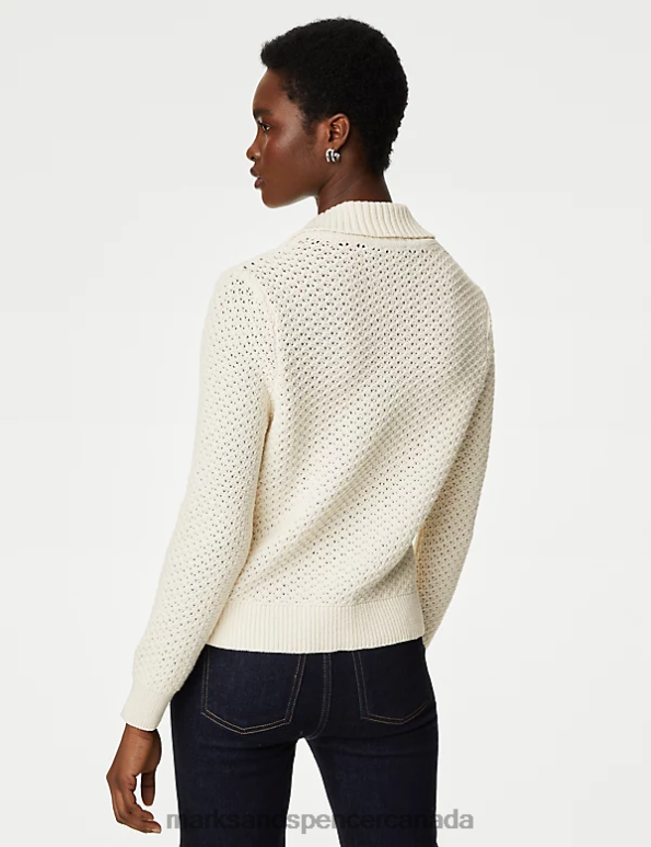 Women Ivory Clothing Marks & Spencer Cotton Rich Textured Collared Cardigan 20VTD83 - Marks and Spencer outlet