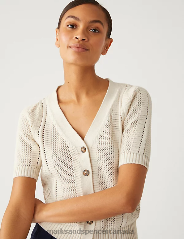 Women Ivory Clothing Marks & Spencer Cotton Rich Textured V-Neck Cardigan 20VTD2152 - Marks and Spencer Canada locations