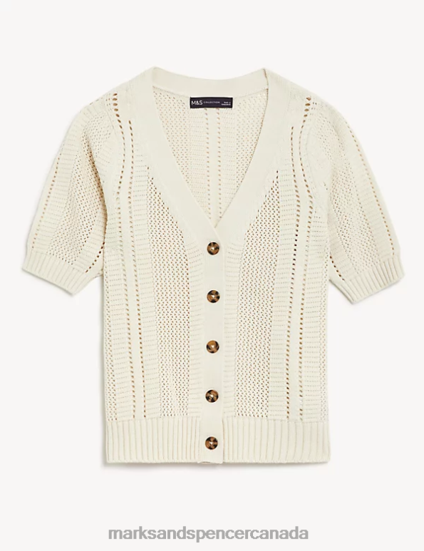 Women Ivory Clothing Marks & Spencer Cotton Rich Textured V-Neck Cardigan 20VTD2152 - Marks and Spencer Canada locations