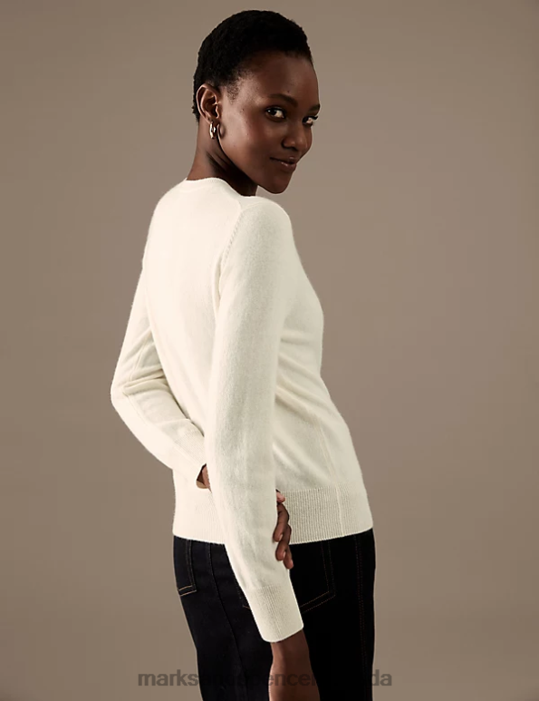 Marks and Spencer near me - Women Ivory Clothing Marks & Spencer Pure Cashmere Crew Neck Cardigan 20VTD2904