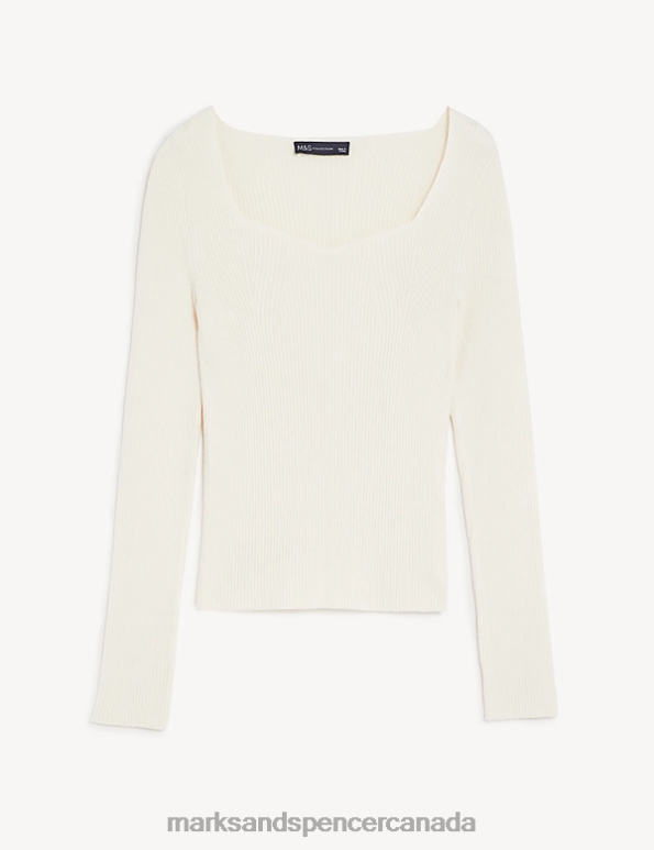 Women Ivory Clothing Marks & Spencer Ribbed Sweetheart Neck Jumper 20VTD1618 - Marks and Spencer online