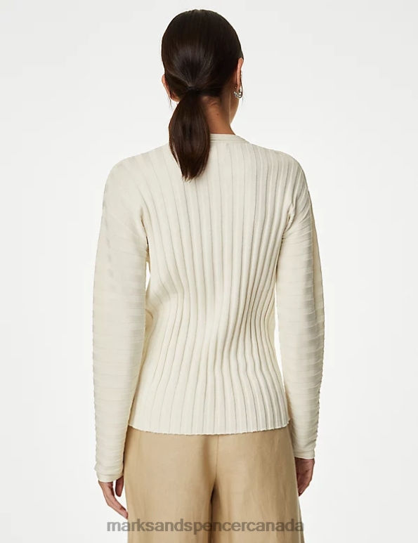 Marks and Spencer sale - Women Ivory Clothing Marks & Spencer Silk Blend Ribbed V-Neck Jumper 20VTD917