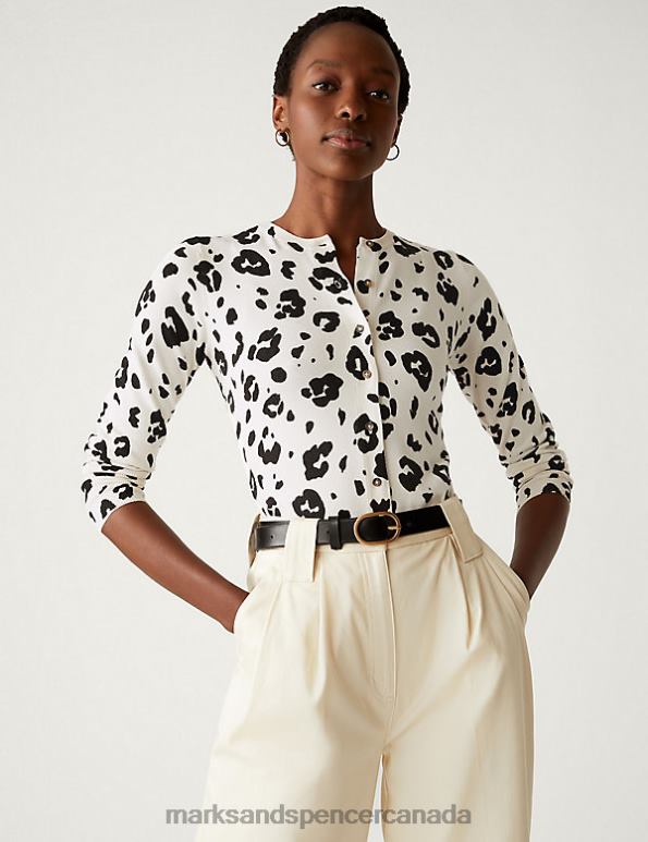Marks and Spencer near me - Women Ivory Mix Clothing Marks & Spencer Animal Print Button Through Cardigan 20VTD1432