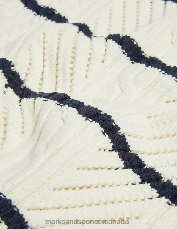 Women Ivory Mix Clothing Marks & Spencer Cotton Rich Striped Crew Neck Knitted Vest 20VTD1951 - Marks and Spencer online