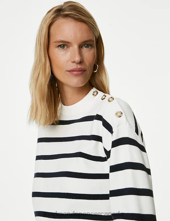Women Ivory Mix Clothing Marks & Spencer Soft Touch Striped Crew Neck Jumper 20VTD397 - Marks and Spencer online