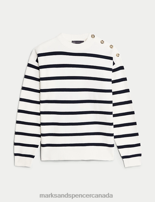 Women Ivory Mix Clothing Marks & Spencer Soft Touch Striped Crew Neck Jumper 20VTD397 - Marks and Spencer online