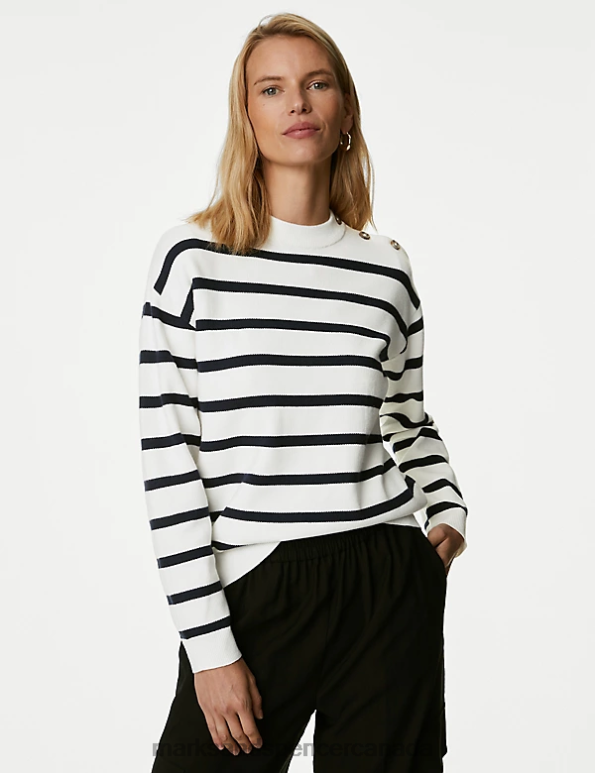 Women Ivory Mix Clothing Marks & Spencer Soft Touch Striped Crew Neck Jumper 20VTD397 - Marks and Spencer online