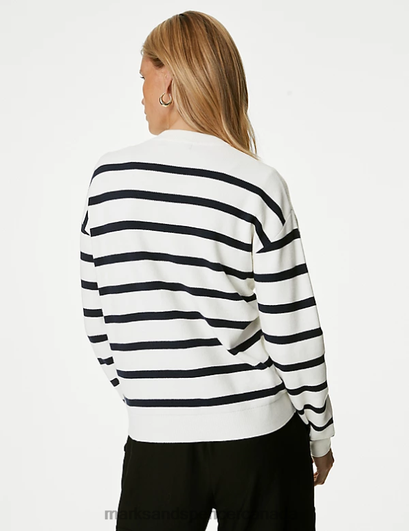 Women Ivory Mix Clothing Marks & Spencer Soft Touch Striped Crew Neck Jumper 20VTD397 - Marks and Spencer online