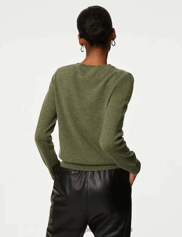Marks and Spencer near me - Women Khaki Marl Clothing Marks & Spencer Pure Cashmere Crew Neck Jumper 20VTD3507