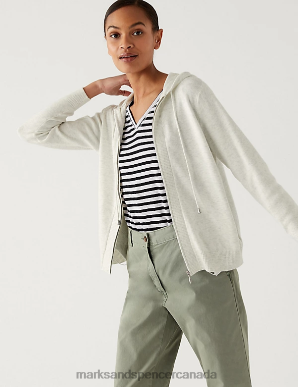 Marks and Spencer sale - Women Light Grey Clothing Marks & Spencer Soft Touch Textured Zip Up Relaxed Hoodie 20VTD1392