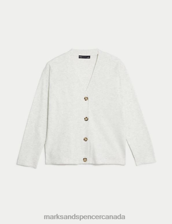 Marks and Spencer near me - Women Light Grey Clothing Marks & Spencer Soft Touch V-Neck Button Front Cardigan 20VTD873