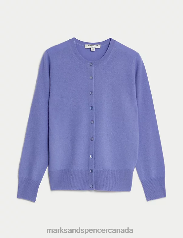 Women Light Lilac Clothing Marks & Spencer Pure Cashmere Crew Neck Cardigan 20VTD2908 - Marks and Spencer outlet