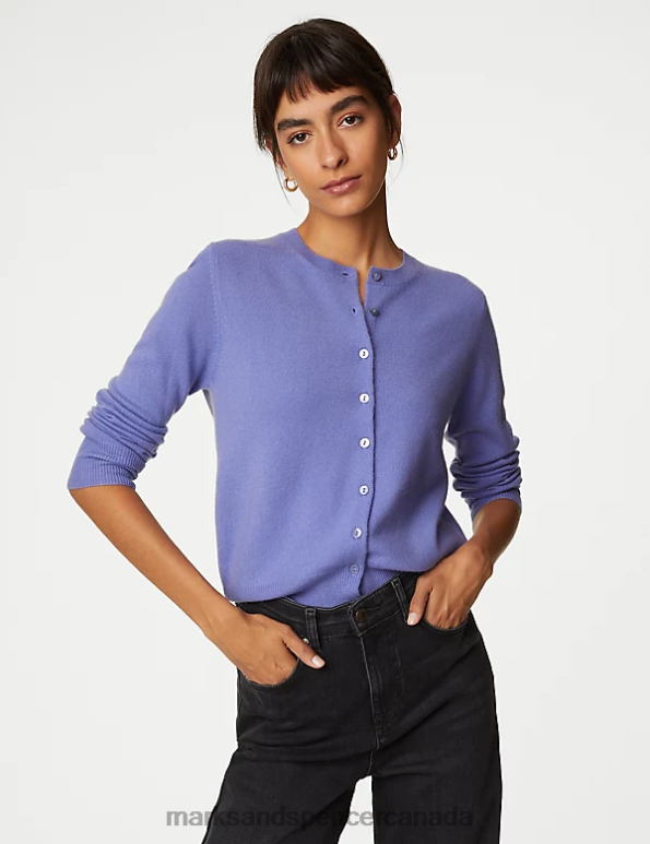 Women Light Lilac Clothing Marks & Spencer Pure Cashmere Crew Neck Cardigan 20VTD2908 - Marks and Spencer outlet