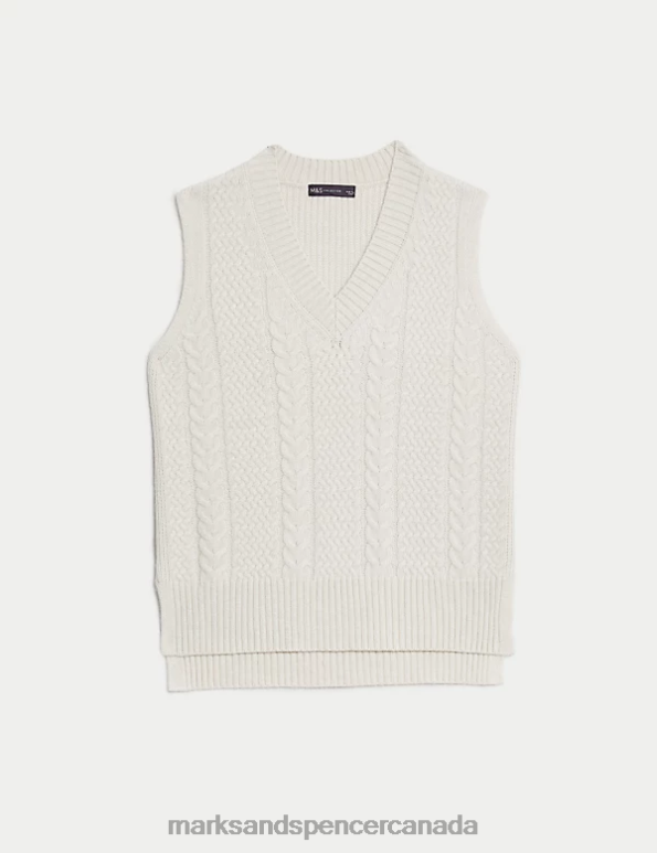 Marks and Spencer sale - Women Light Natural Clothing Marks & Spencer Cable Knit V-Neck Knitted Vest 20VTD246