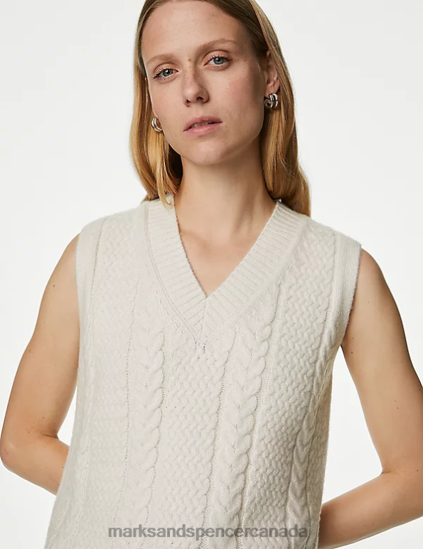 Marks and Spencer sale - Women Light Natural Clothing Marks & Spencer Cable Knit V-Neck Knitted Vest 20VTD246