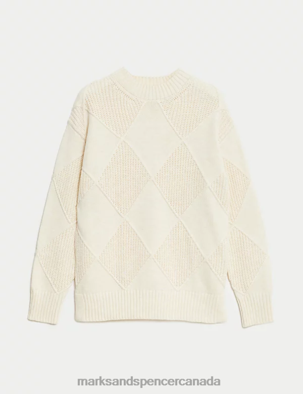 Marks and Spencer Canada - Women Light Natural Clothing Marks & Spencer Cotton Rich Textured Jumper with Wool 20VTD535