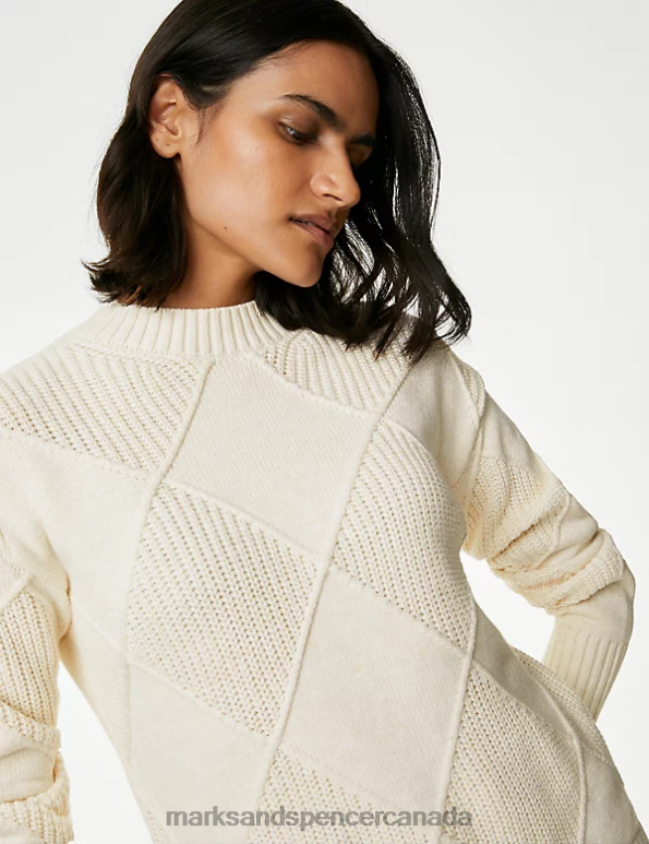 Marks and Spencer Canada - Women Light Natural Clothing Marks & Spencer Cotton Rich Textured Jumper with Wool 20VTD535