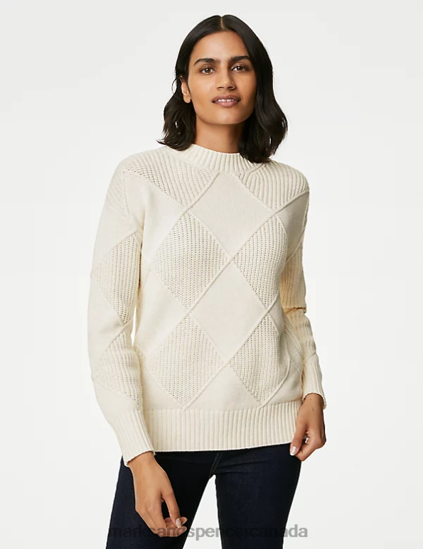 Marks and Spencer Canada - Women Light Natural Clothing Marks & Spencer Cotton Rich Textured Jumper with Wool 20VTD535