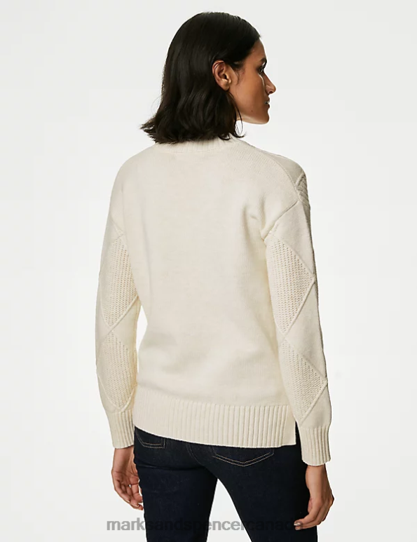 Marks and Spencer Canada - Women Light Natural Clothing Marks & Spencer Cotton Rich Textured Jumper with Wool 20VTD535