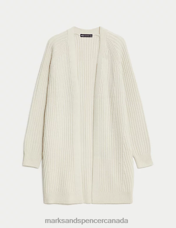 Women Light Natural Clothing Marks & Spencer Ribbed Edge To Edge Longline Cardigan 20VTD362 - Marks and Spencer Canada locations