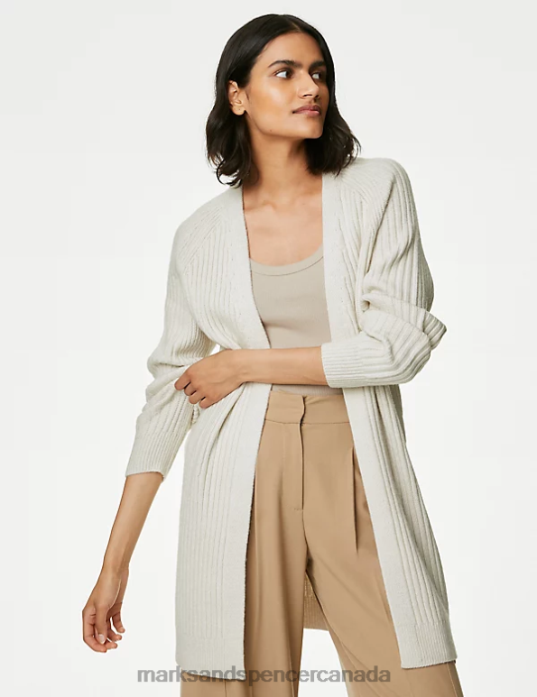 Women Light Natural Clothing Marks & Spencer Ribbed Edge To Edge Longline Cardigan 20VTD362 - Marks and Spencer Canada locations