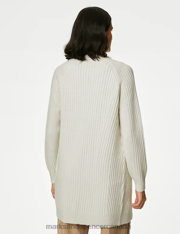 Women Light Natural Clothing Marks & Spencer Ribbed Edge To Edge Longline Cardigan 20VTD362 - Marks and Spencer Canada locations